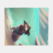 Pug geniet van strandschilderkunst fleece deken (Voorkant (Horizontaal))