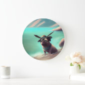 Pug geniet van strandschilderkunst grote klok (Huis)