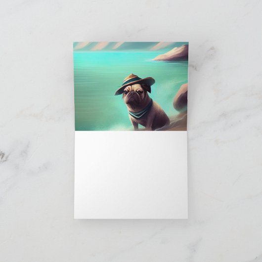 Pug geniet van strandschilderkunst kaart (Binnen)