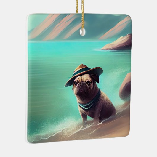 Pug geniet van strandschilderkunst keramisch ornament (Rechts)