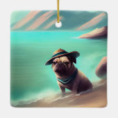 Pug geniet van strandschilderkunst keramisch ornament (Achterkant)