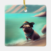 Pug geniet van strandschilderkunst keramisch ornament (Voorkant)