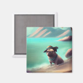 Pug geniet van strandschilderkunst magneet (Voorkant / Achterkant)