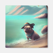 Pug geniet van strandschilderkunst magneet (Voorkant)