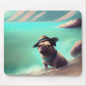 Pug geniet van strandschilderkunst muismat (Voorkant)