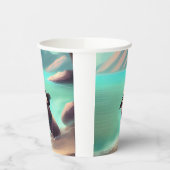 Pug geniet van strandschilderkunst papieren bekers (Links)