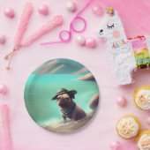 Pug geniet van strandschilderkunst papieren bordje (Feest)