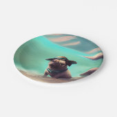 Pug geniet van strandschilderkunst papieren bordje (Gekanteld)