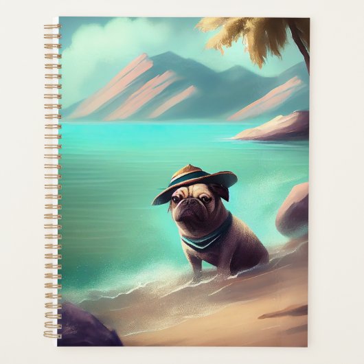 Pug geniet van strandschilderkunst planner (Voorkant)