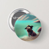 Pug geniet van strandschilderkunst ronde button 5,7 cm (Voorkant /achterkant)
