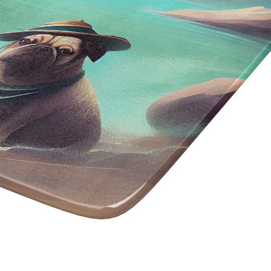 Pug geniet van strandschilderkunst snijplank (Hoek)