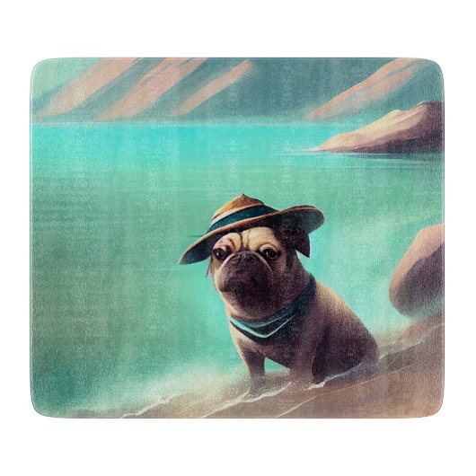 Pug geniet van strandschilderkunst snijplank (Voorkant)