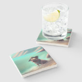 Pug geniet van strandschilderkunst stenen onderzetter (Zijkant)