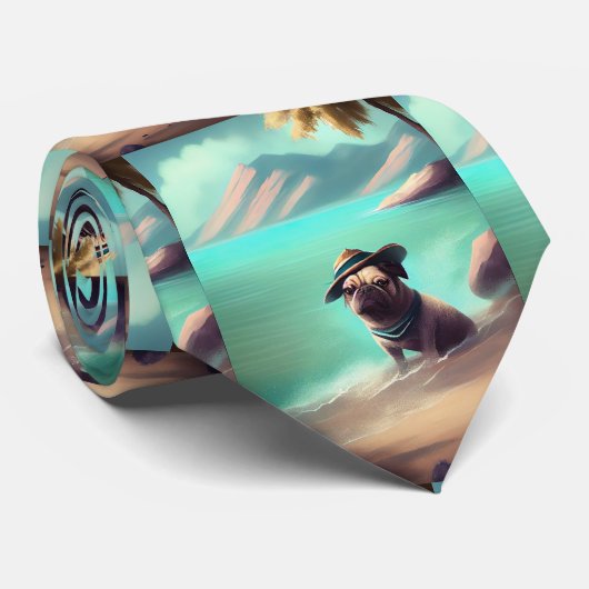Pug geniet van strandschilderkunst stropdas (Opgerold)
