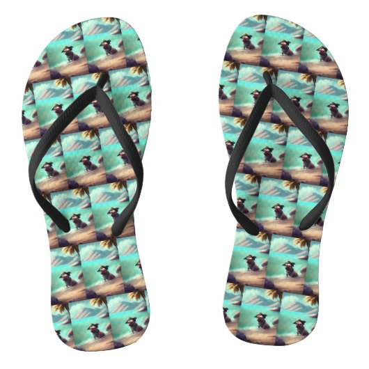 Pug geniet van strandschilderkunst teenslippers (Voetbed)