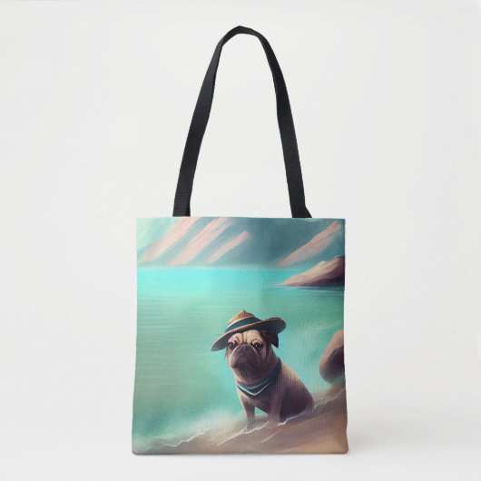 Pug geniet van strandschilderkunst tote bag (Voorkant)
