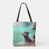 Pug geniet van strandschilderkunst tote bag (Achterkant)