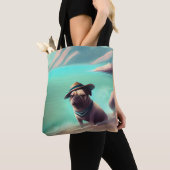 Pug geniet van strandschilderkunst tote bag (Dichtbij)