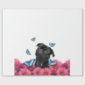 Pug Gerbera Butterflies | Cute Black Dog Cadeaupapier (Vlak)