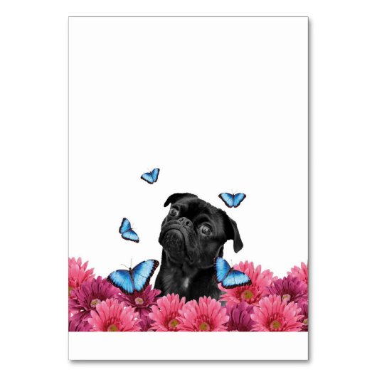Pug Gerbera Butterflies | Cute Black Dog Kaart (Voorkant)