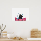 Pug Gerbera Butterflies | Cute Black Dog Poster (Keuken)