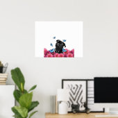 Pug Gerbera Butterflies | Cute Black Dog Poster (Thuiskantoor)