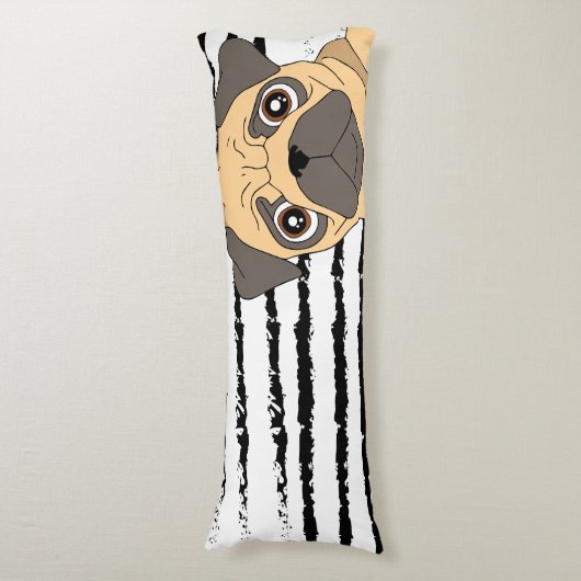 Pug gestript patroon lichaamskussen (Voorkant Verticaal)