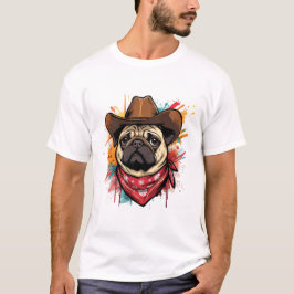 Pug gezicht Cute Western cowboyhoed en bandana T-shirt