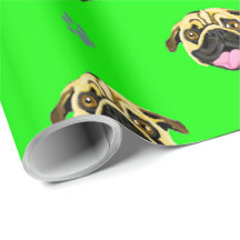 Pug Gezicht Inpakpapier Groen