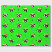 Pug Gezicht Inpakpapier Groen (Vlak)
