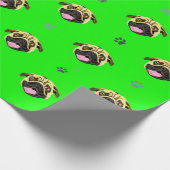 Pug Gezicht Inpakpapier Groen (Hoek)