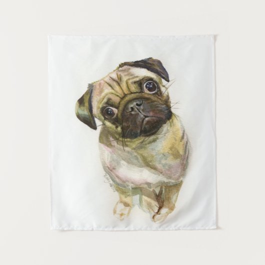 Pug Gezicht Kunstprint | Cute Pug Hond Wandkleed (Voorkant)