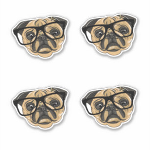Pug Gezicht met Brillen Vinyl Stickers
