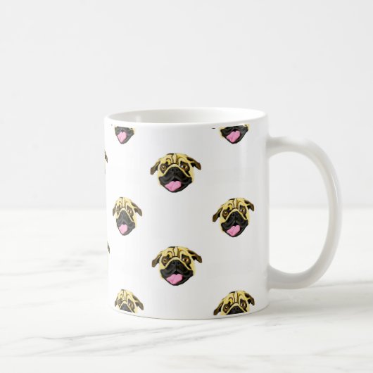 Pug Gezicht Print Wit 325 ml Klassieke Mok (Rechts)