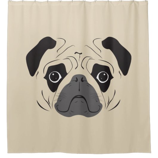Pug Gezicht Silhouet Douchegordijn (Voorkant)