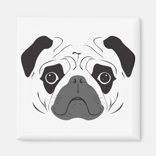 Pug Gezicht Silhouet Magneet (Voorkant)