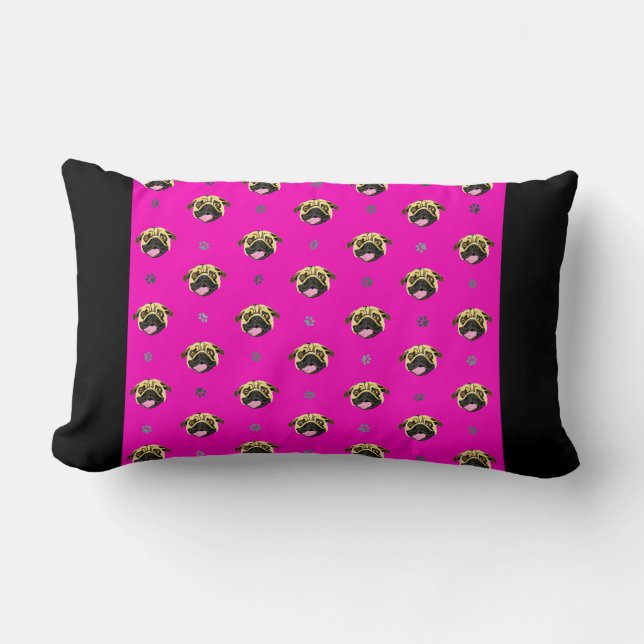 Pug Gezichtskussen Roze Zwart Kussen (Voorkant)