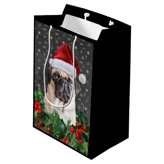 Pug Gift Wrapping Bag Black Medium Cadeauzakje (Achterkant Gekanteld)