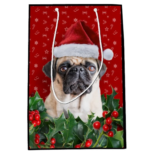 Pug Gift Wrapping Bag Black Medium Cadeauzakje (Voorkant)