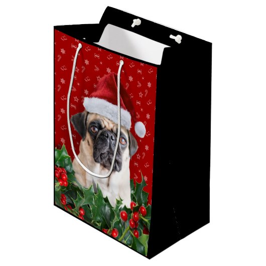 Pug Gift Wrapping Bag Black Medium Cadeauzakje (Voorkant Gekanteld)
