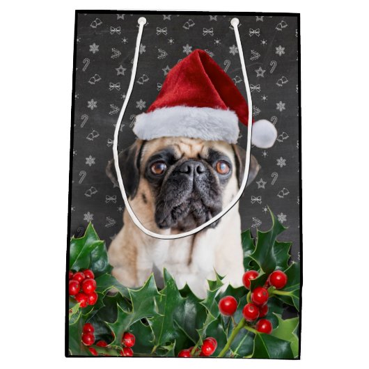 Pug Gift Wrapping Bag Black Medium Cadeauzakje (Achterkant)