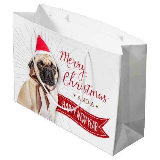 Pug Gift Wrapping Bag Large Cadeautasje (Achterkant Gekanteld)