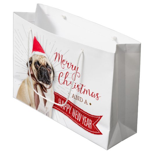 Pug Gift Wrapping Bag Large Cadeautasje (Voorkant Gekanteld)