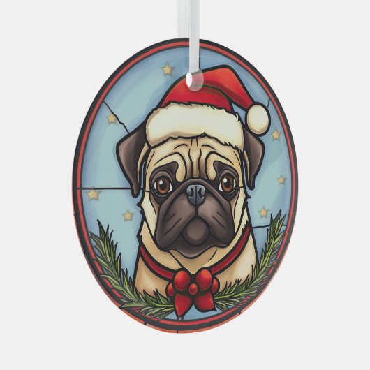 Pug Glas in lood Kerst Glas Ornament (Voorkant Rechts)