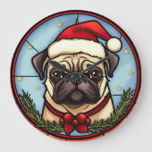Pug Glas in lood Kerst Grote Klok (Voorkant)