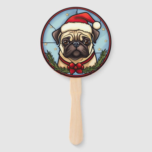Pug Glas in lood Kerst Handwaaier (Voorkant)
