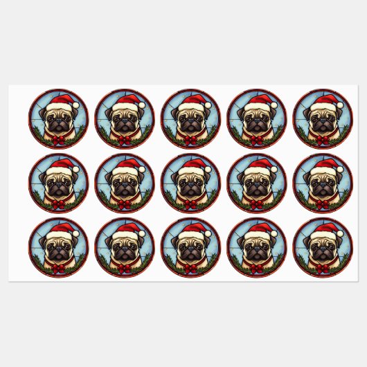 Pug Glas in lood Kerst Labels (Vel)