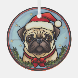 Pug Glas in lood Kerst Ornament