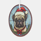 Pug Glas in lood Kerst Ornament (Voorkant links)