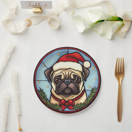 Pug Glas in lood Kerst Papieren Bordje (Huwelijk)